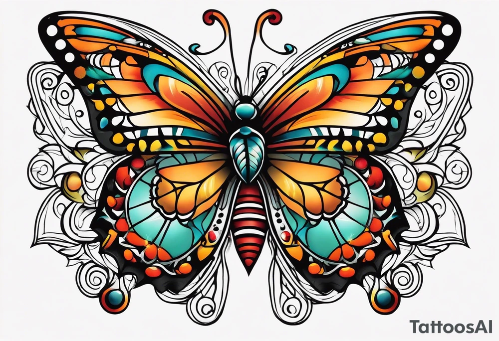 butterfly old school traditional vintage bold colorful tattoo idea