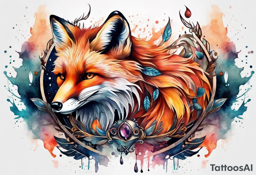 Watercolor fox tattoo idea