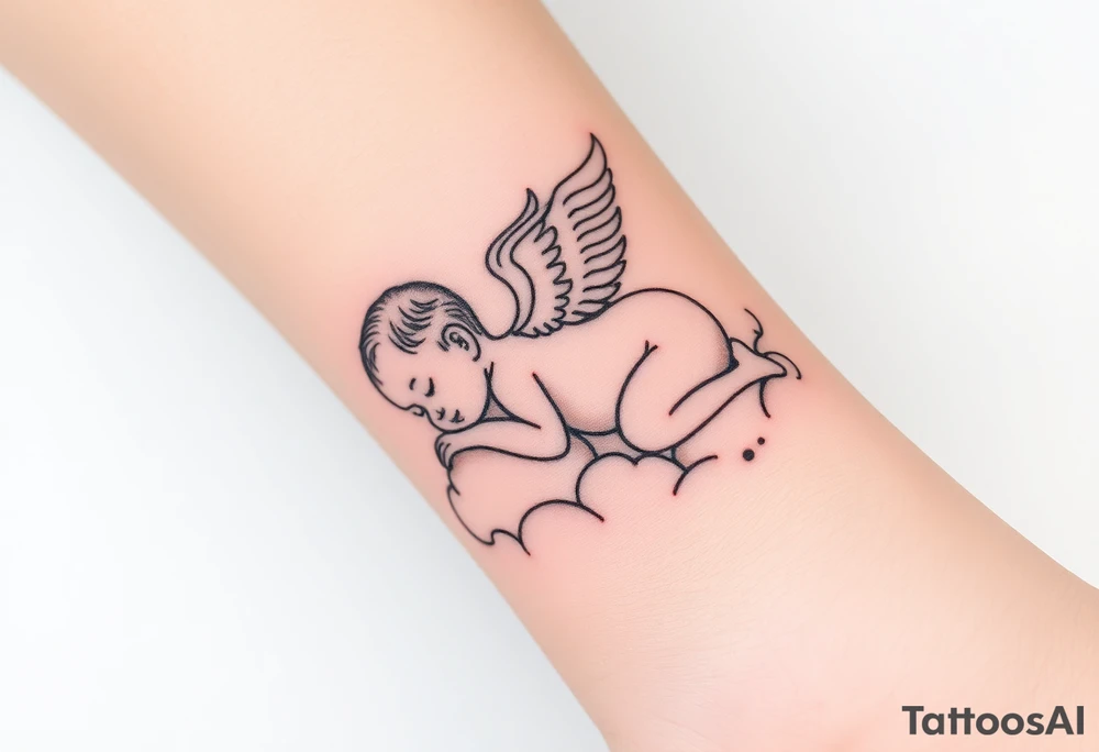 Sleeping Winged baby, laying on the clouds tattoo idea