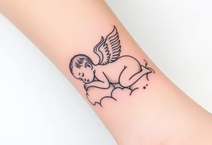 Sleeping Winged baby, laying on the clouds tattoo idea
