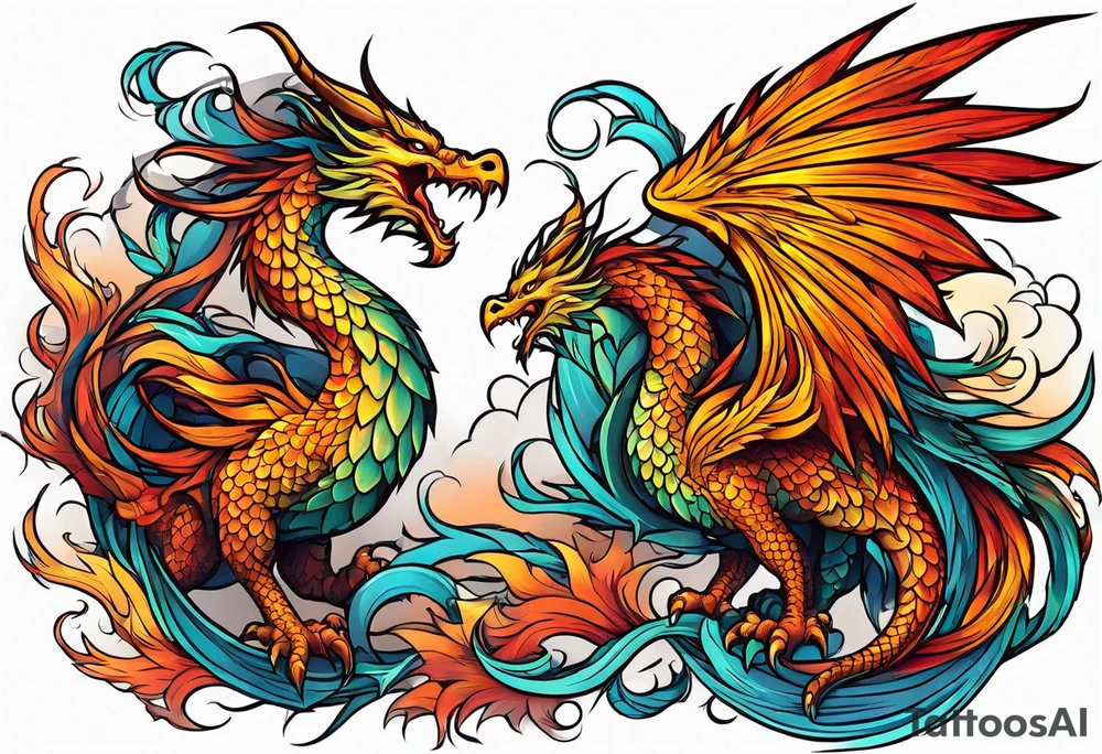 majestic  dragon and phoenix tattoo tattoo idea