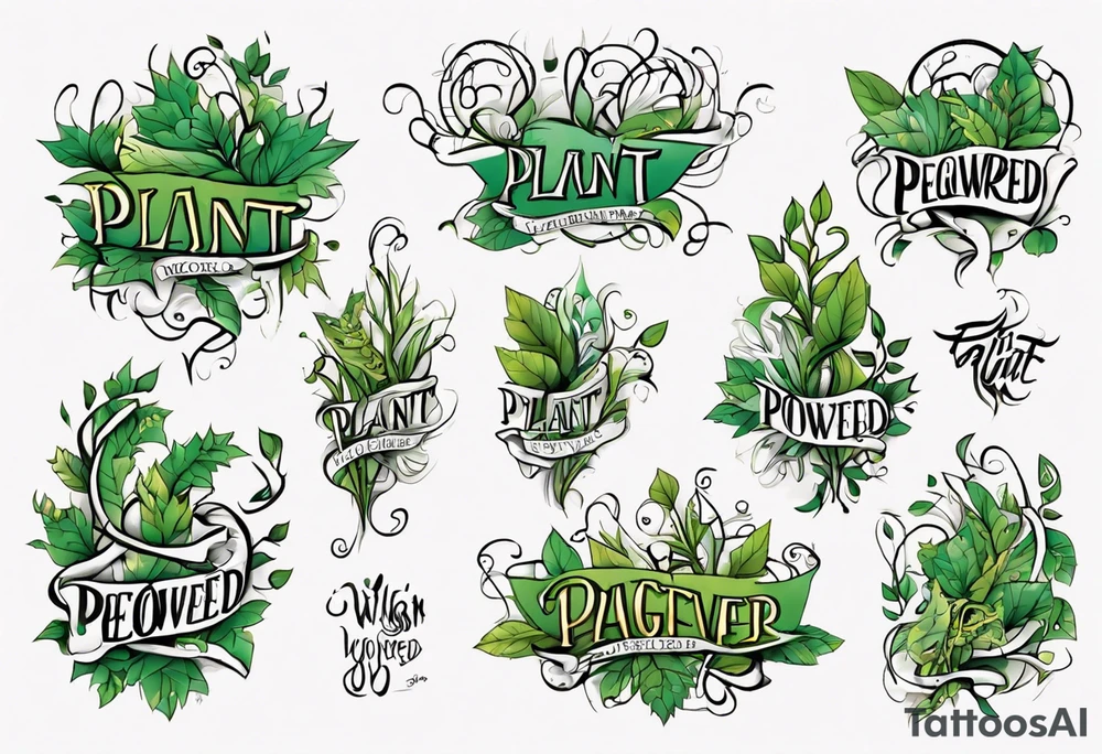 Words “Plant powered” with growing vines tattoo idea