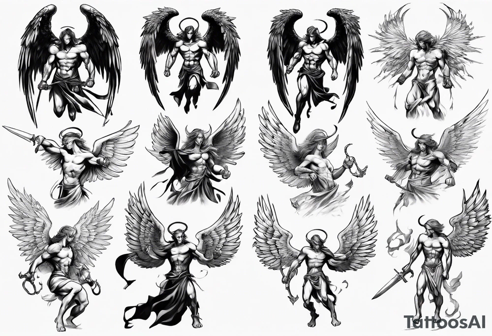 Archangel fighting demon tattoo idea