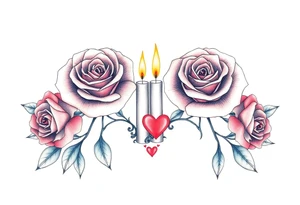 Passed love one, two roses, two candles, blue, hearts tattoo idea