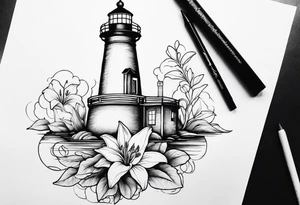 A light house with a lily flower in the bottom and christian imagery would be nice and the flowers should be a bit subtle as it is for a man tattoo idea