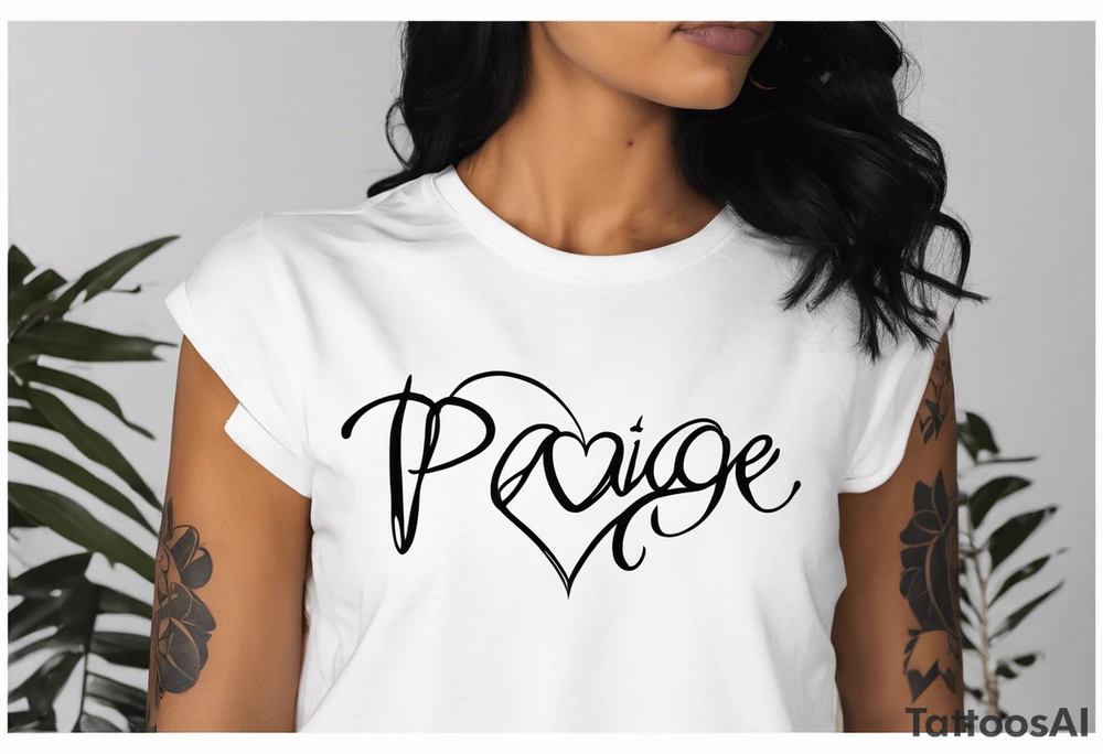The name Paige with fine line hearts drawn by a welder tattoo idea