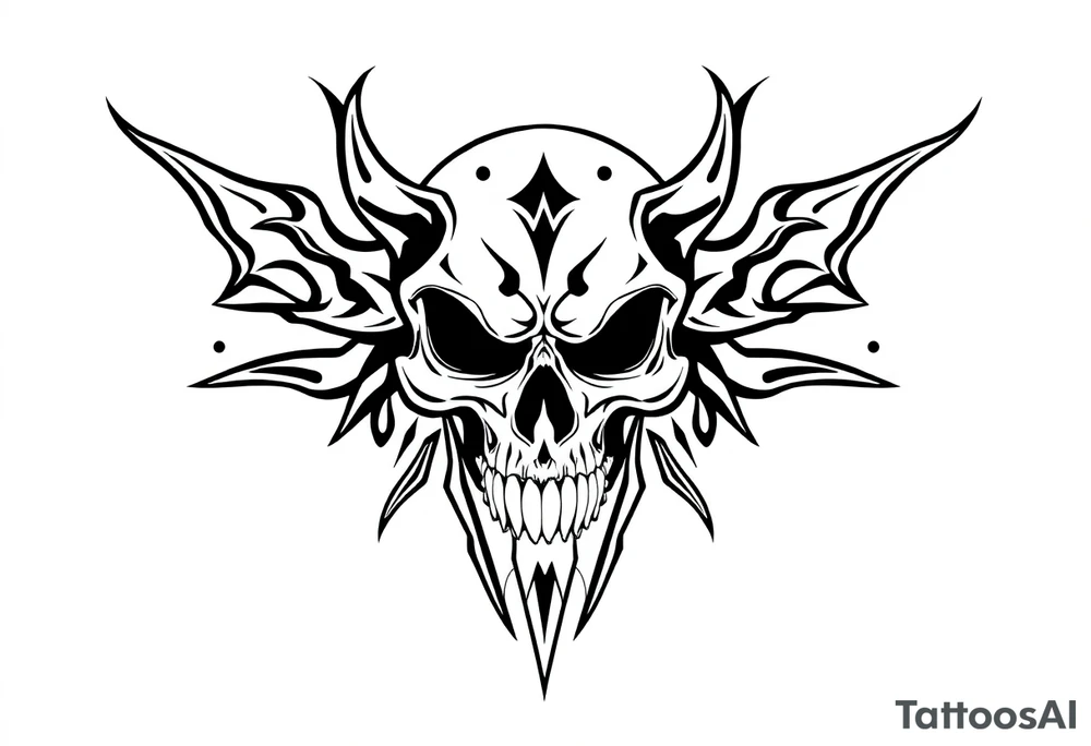 ornate demonic skull tattoo idea