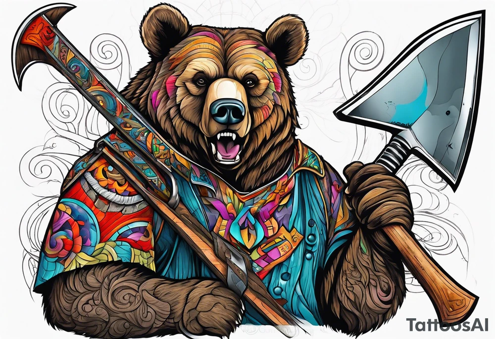 anthropomorphic bear with a two-handed ax tattoo idea