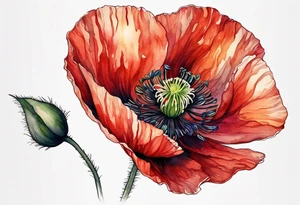 Long poppy flower tattoo, no outline tattoo idea