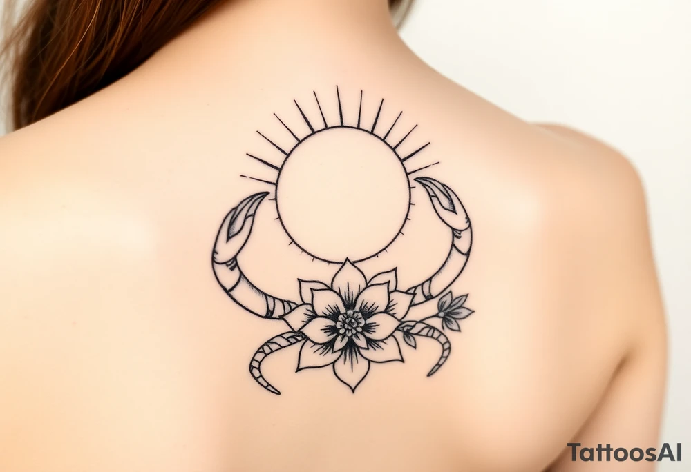 Crab sun and honeysuckle flower tattoo idea