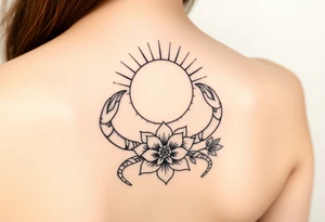 Crab sun and honeysuckle flower tattoo idea