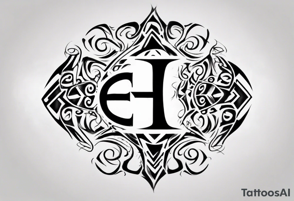 combine the letters E and H with tribal pattern tattoo idea