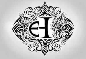 combine the letters E and H with tribal pattern tattoo idea