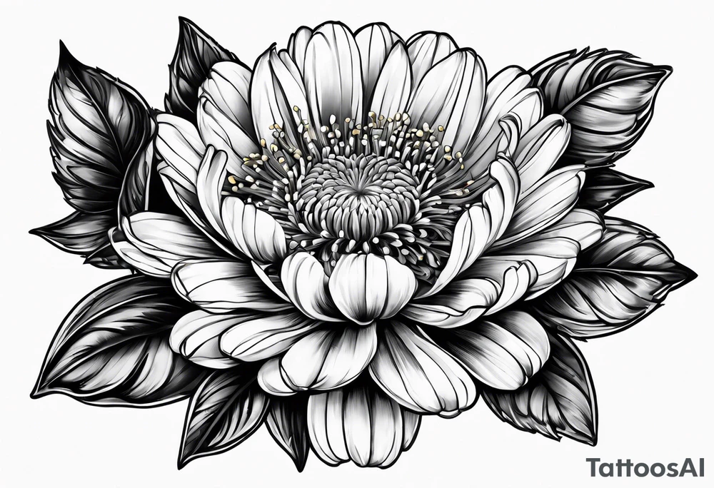 aster flower with roman numerals IX-VI-LVII tattoo idea