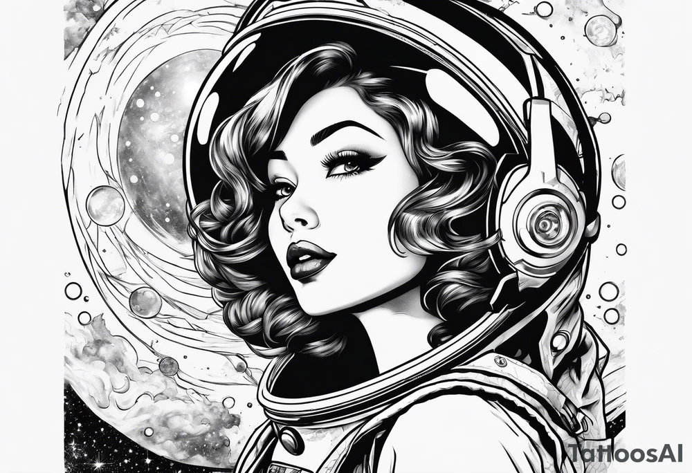 Pinup woman in space tattoo idea