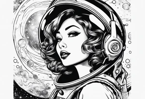 Pinup woman in space tattoo idea