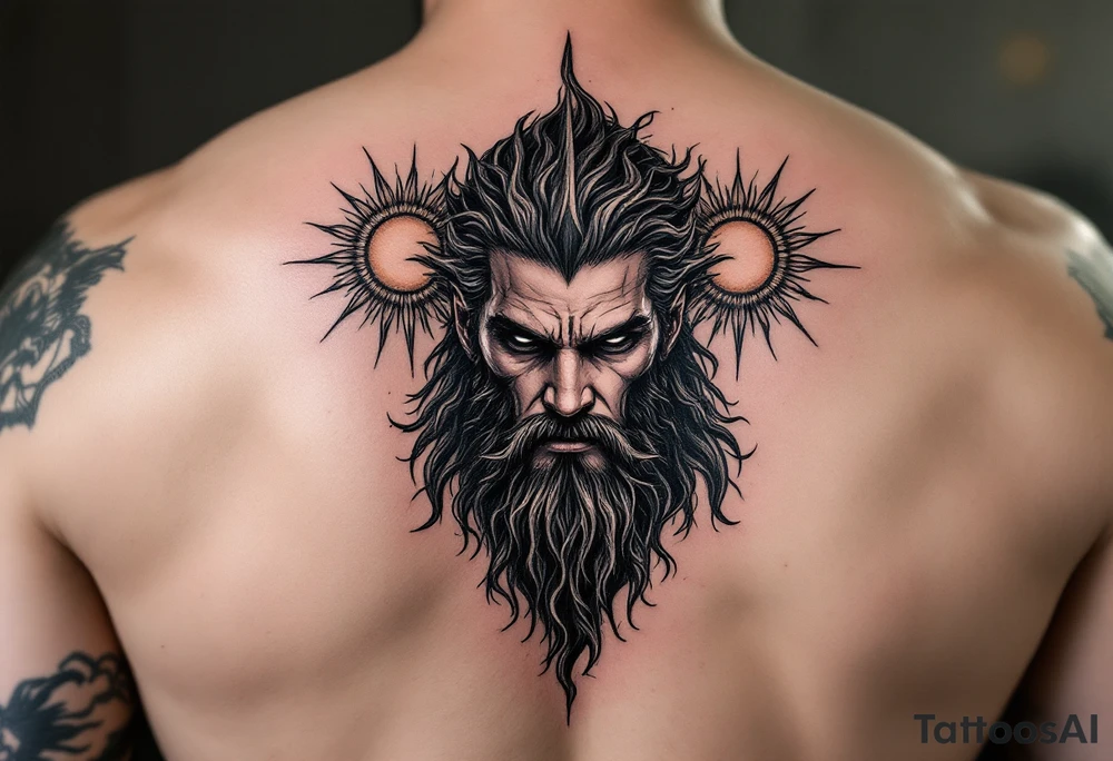 poseidon with 3 suns tattoo idea