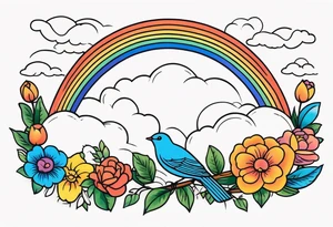 rainbow in clouds
with birds and vintage flowers
old school vintage simple traditional design 



bold color simple tattoo idea