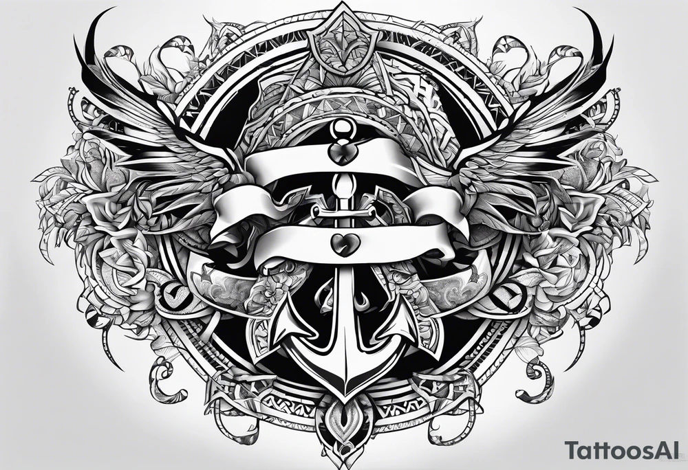 black and white, poly tribal, great white, and broken anchor tattoo idea