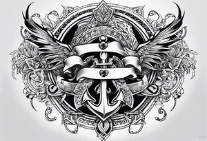 black and white, poly tribal, great white, and broken anchor tattoo idea