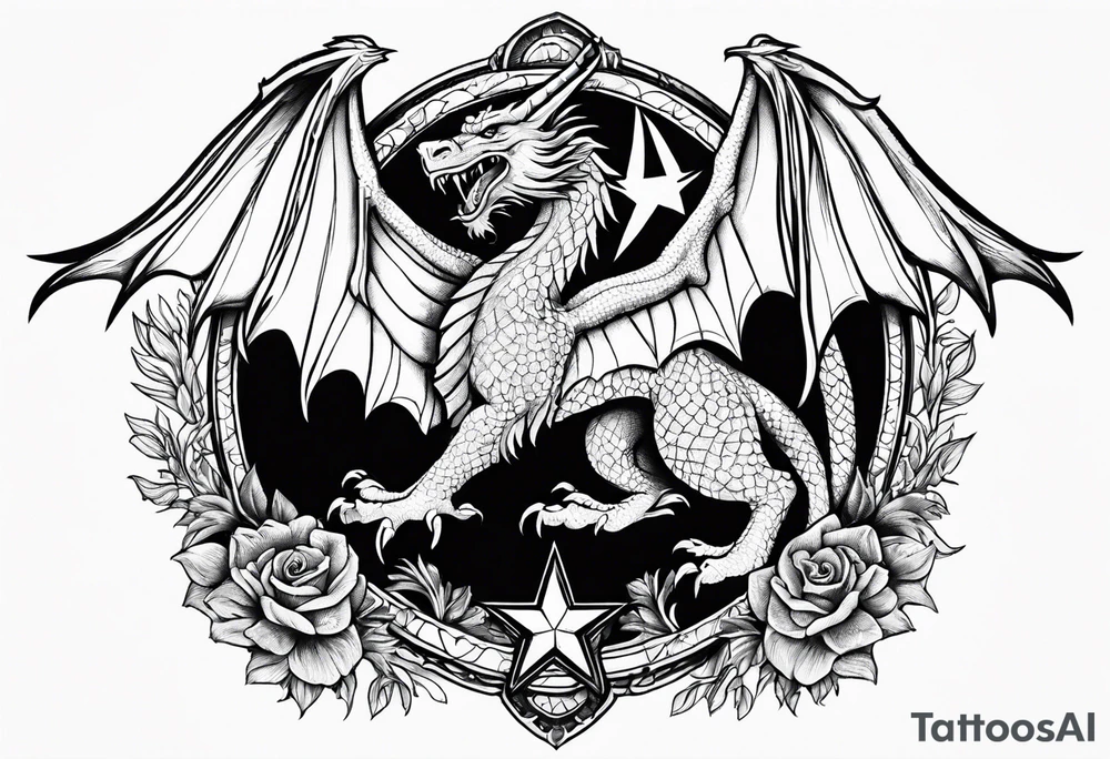 Welsh drago standing upright holding a texas star tattoo idea