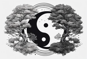 ying yang with a tree tattoo idea