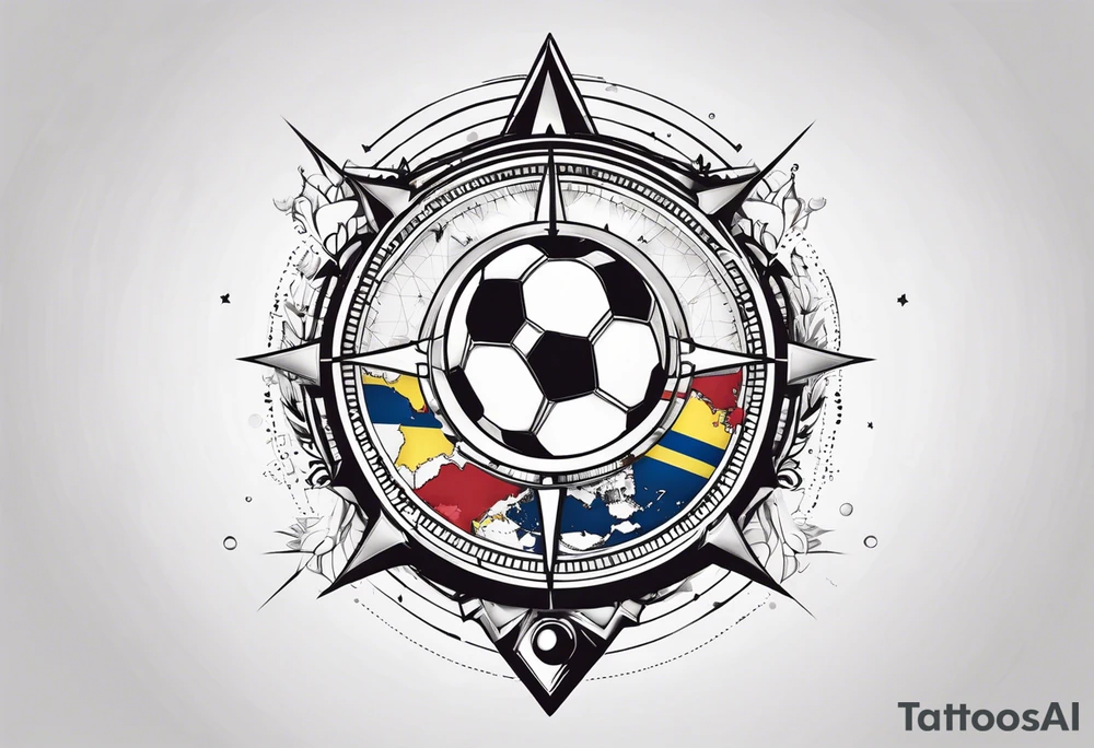 Colombia map with compass and soccer on fore arm tattoo idea