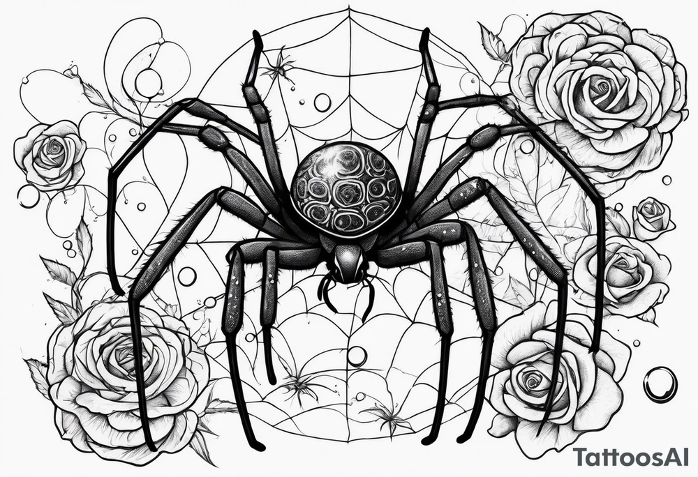 Skinny Spiders with long legs, rose with bubbles & tramp stars tattoo idea