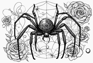 Skinny Spiders with long legs, rose with bubbles & tramp stars tattoo idea