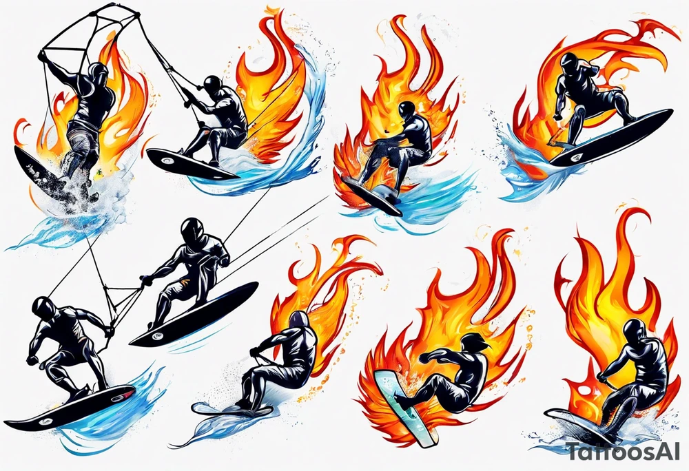 Kitesurfing tricks in fire tattoo idea