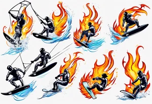 Kitesurfing tricks in fire tattoo idea