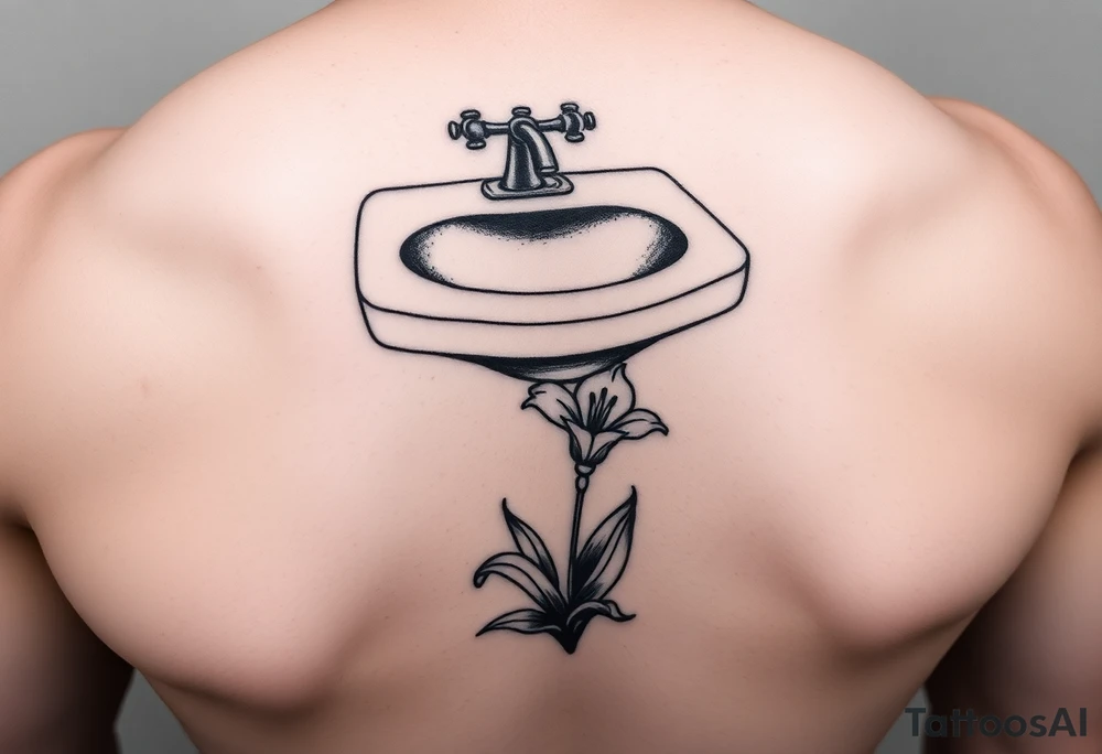 bathroom sink on tile floor with lily coming up out of the floor tattoo idea