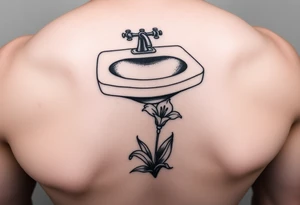 bathroom sink on tile floor with lily coming up out of the floor tattoo idea