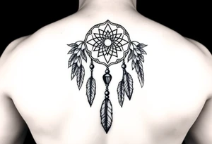 native dreamcatcher with flowing feathers and sacred beads tattoo idea