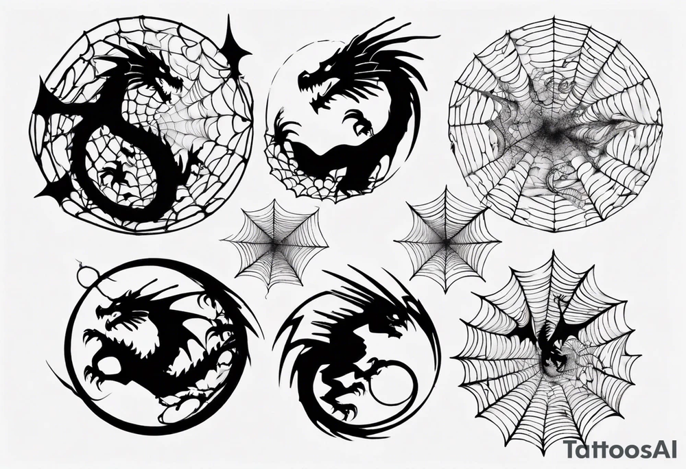 Dragon in a spiral spiderweb tattoo idea