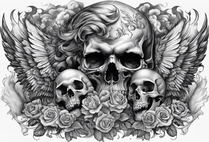 Angels vs demons full sleeve with skulls and fire and smoke for filler tattoo idea