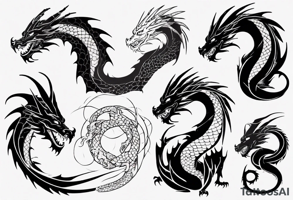 dragon with long body and scales tattoo idea