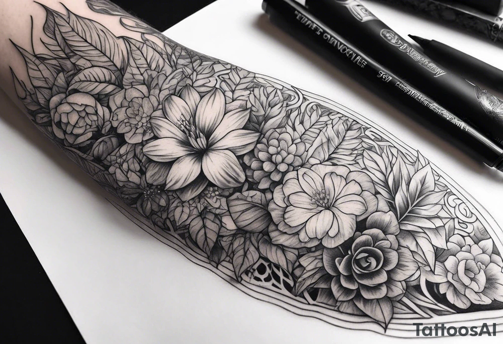 Plant sleeve no flowers tattoo idea