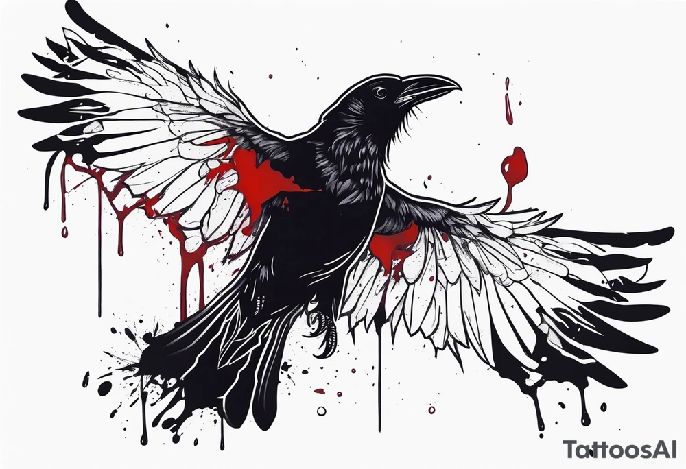 dead raven spreading wings and dripped in blood tattoo idea