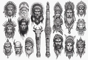 indian realistic leg sleeve with humans and maybe some animals evil looking tattoo idea