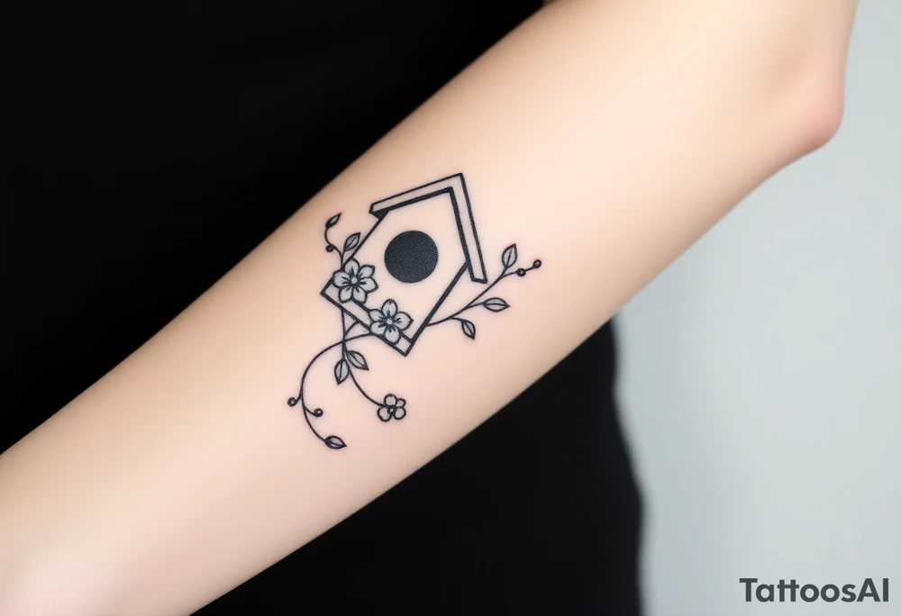 Birdhouse with flower vine tattoo idea