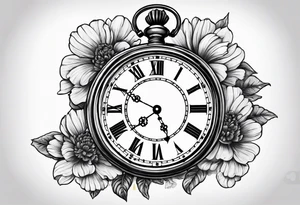 Vintage pocket watch with one marigold flower. tattoo idea