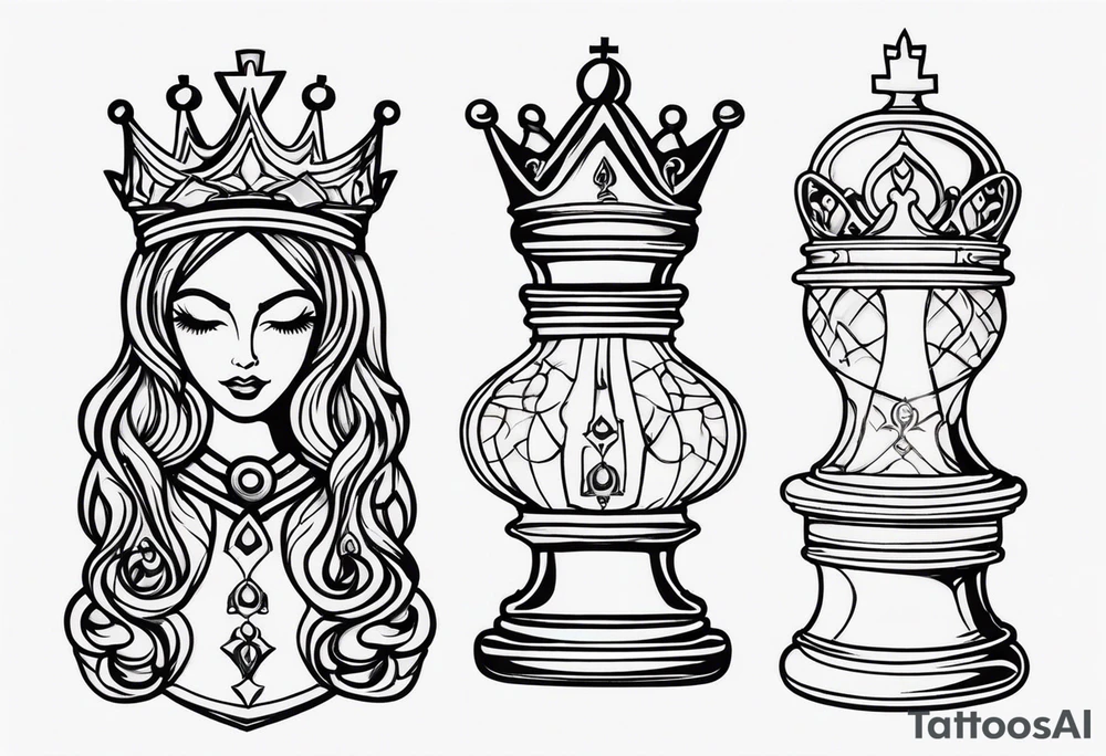 chess piece queen contour with spiritual ornaments tattoo idea