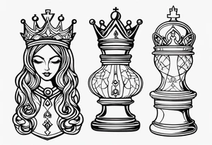 chess piece queen contour with spiritual ornaments tattoo idea