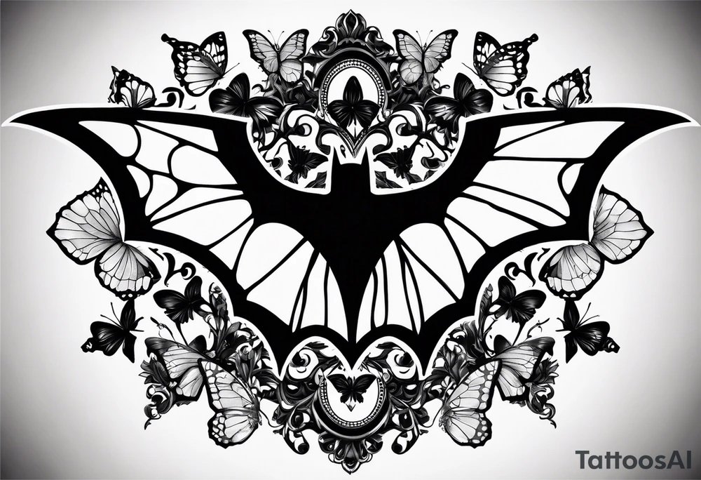 Small Batman symbol with butterflies all around it for a forearm tattoo tattoo idea
