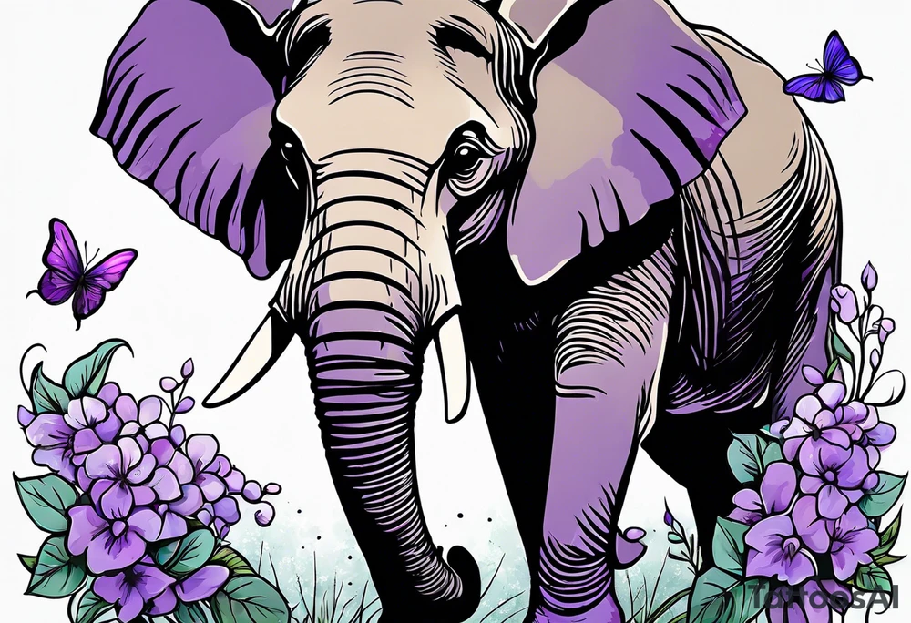 Elephant passing lilacs to a baby elephant tattoo idea