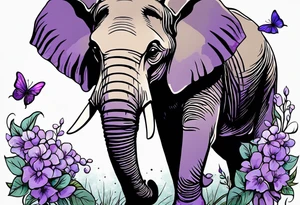 Elephant passing lilacs to a baby elephant tattoo idea