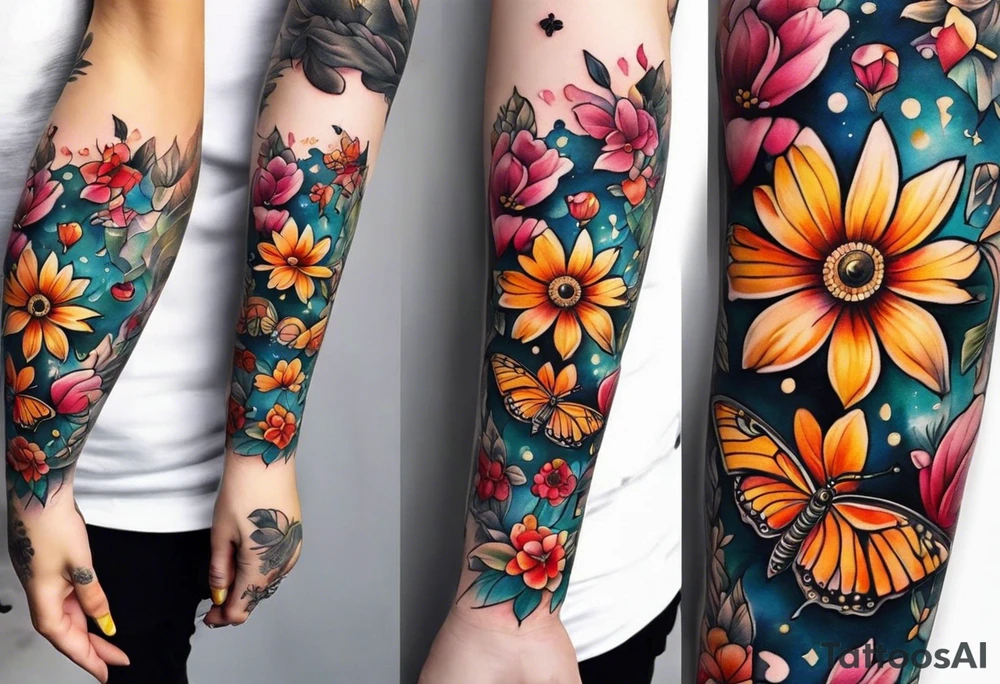 A book forearm tattoo with flowers and butterflies tattoo idea