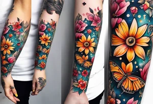 A book forearm tattoo with flowers and butterflies tattoo idea