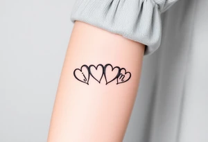 four hearts with the initials "j" "e" "m" "m" in each heart tattoo idea